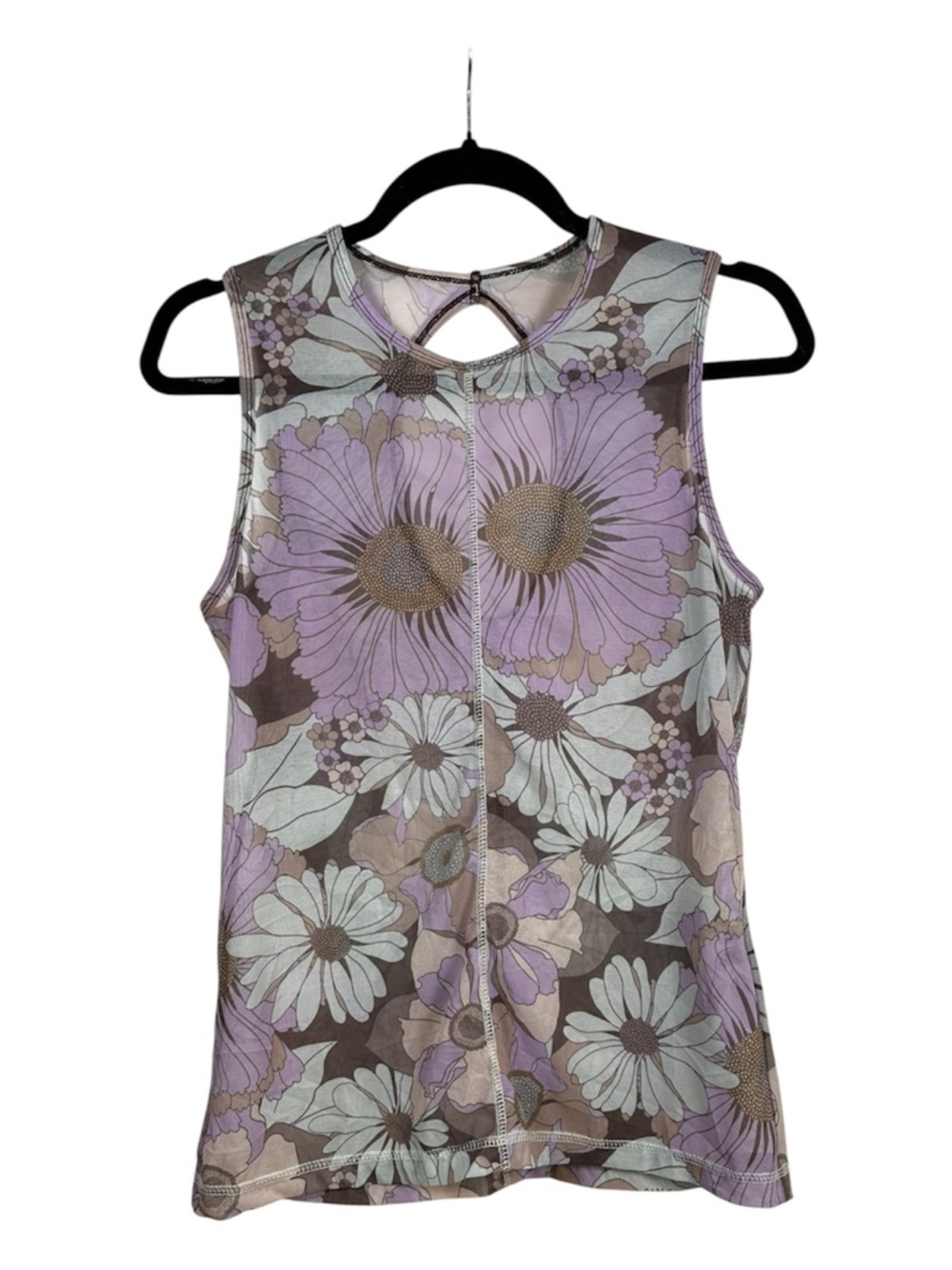 Arthur Apparel mesh Sleeveless Floral Print Tank Top - Lavender Brown size 6